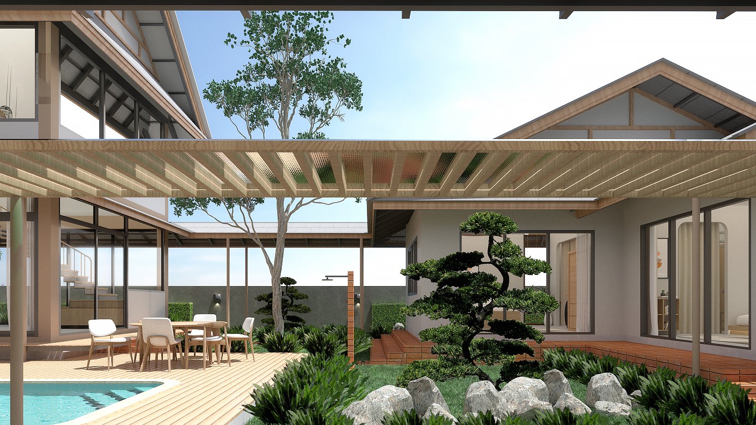 Courtyard house with deep shade and layered planting