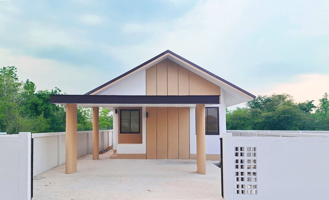 Community architecture with warm material palette