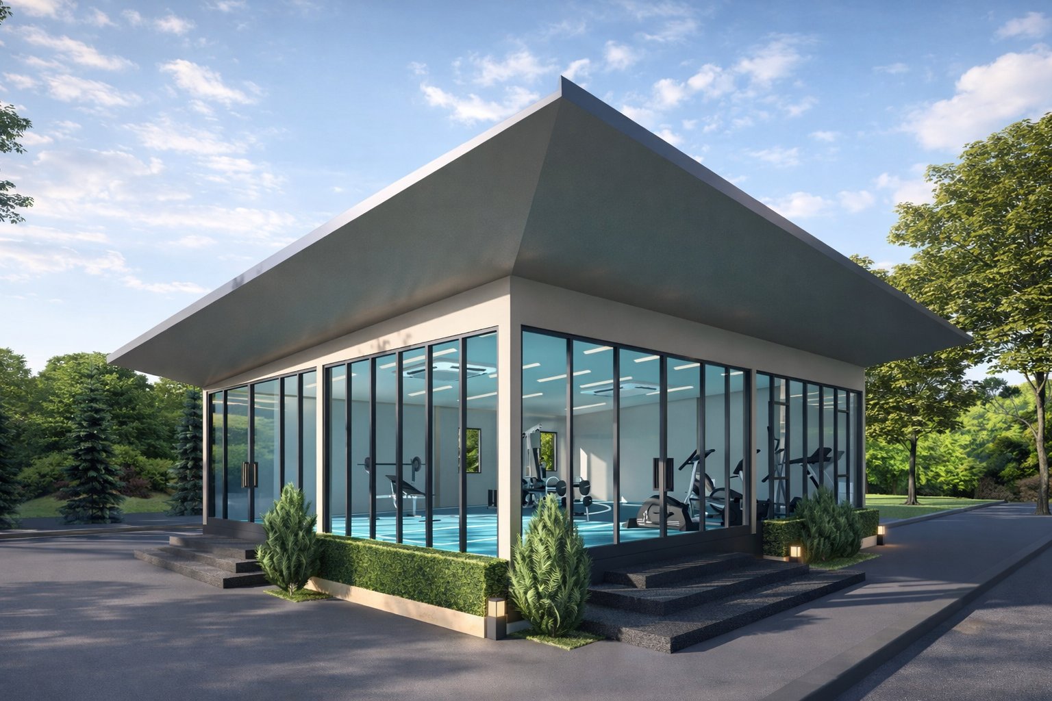 Wellness pavilion in soft daylight